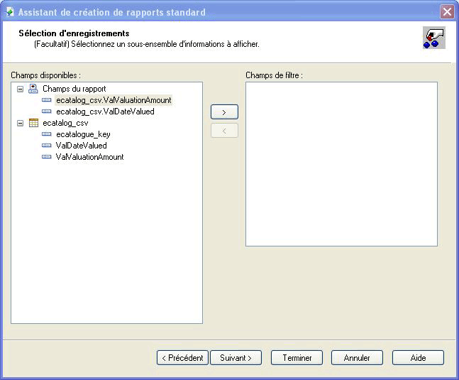 L'écran Sélection d'enregistrements